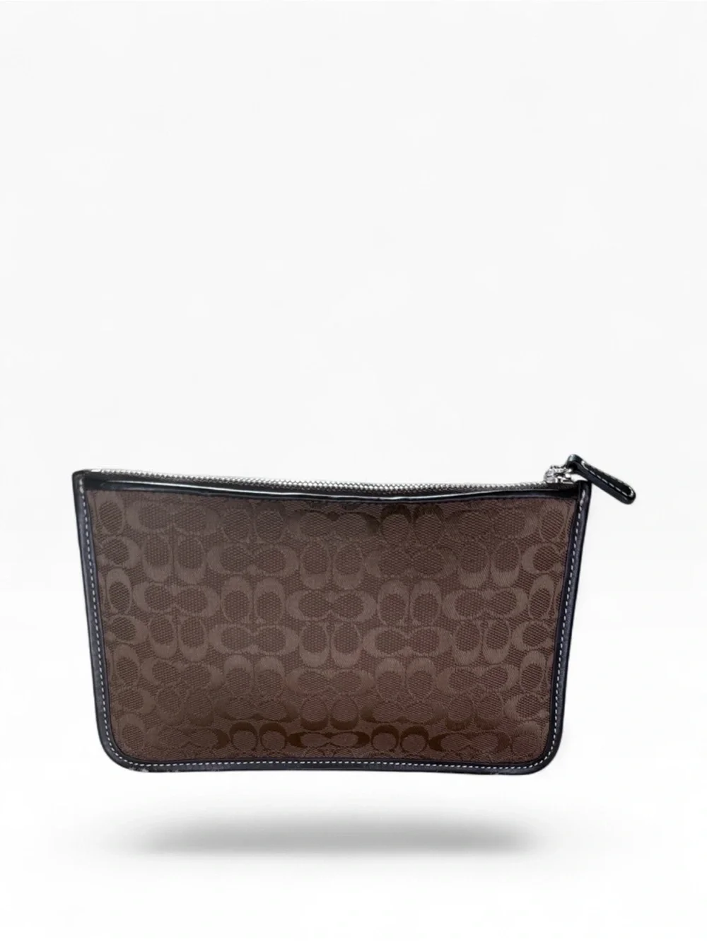 Coach Brown Signature Canvas Pouch with Dark Brown Center Stripe
